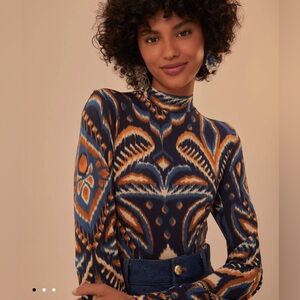 BNWT Farm Rio Ikat Long Sleeve Mock Neck Top